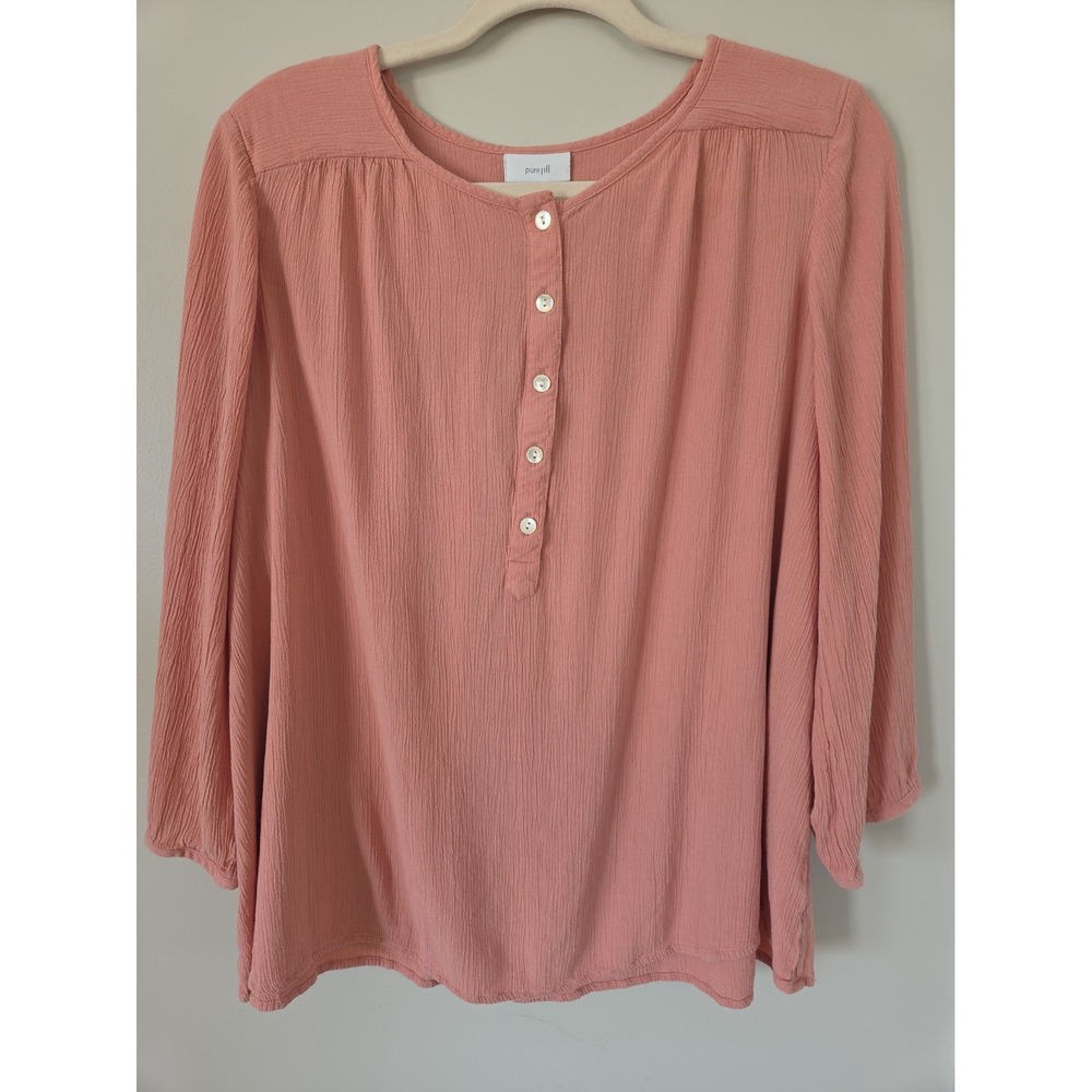 Pure Jill Sustainable Rayon Blush Pink Tunic Flowy 3/4 Sleeve Boho Womens Size M